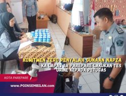 Komitmen Zero Penyalah Gunaan Napza, Ka Lapas IIA Parepare Lakukan Tes Urine Kepada Petugas.