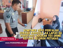 Komitmen Zero Penyalah Gunaan Narkoba, Ka Lapas IIA Parepare Lakukan Tes Urine Kepada Seluruh Petugas.